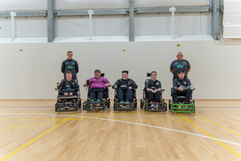 The Ireland powerchair football squad photographed together.